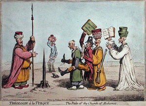 Theologie a la Turque ، The Pale of the Church Mahomet ، التي نشرتها هانا همفري في عام 1799 (نقش ملون يدويًا) بواسطة جيمس جيلراي