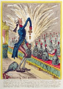 Uncorking Old Sherry ، نشرته هانا همفري في عام 1805 (النقش الملون يدويًا) بواسطة جيمس جيلراي