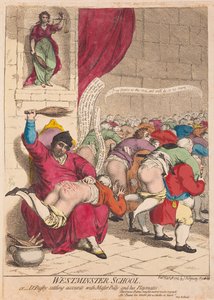 مدرسة Westminster أو Dr Busby تسوية الحسابات مع Master Billy وزملائه في الحانة. 1785 (نقش يدوي)