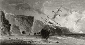 منتصف الليل في سبتمبر ، نقشها ج. أولمان ، من "الاستكشافات القطبية الشمالية في السنوات 1853 ، 54 ، 55" ، المجلد الأول ، من قبل الدكتورة إليشا كينت كين (1820-57) نشرت فيلادلفيا ، 1856 بواسطة جيمس هاميلتون