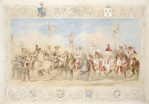 والتر Little Gilmour Esq. ، The Black Knight and Hon. إدوارد ستافورد جيرنجهام ، فارس البجعة ، 1839 (قلم رصاص ، مرحاض وجواش على ورق) بواسطة جيمس هنري نيكسون