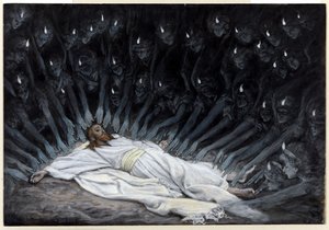 جاء الملائكة وخدمه ، توضيح لحياة المسيح ، c.1886-94 (مرحاض وغواش على ورق مقوى) بواسطة جيمس جاك جوزيف تيسو