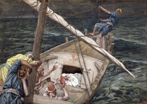 المسيح نائم أثناء العاصفة ، رسم توضيحي لحياة المسيح ، c.1886-94 (مرحاض وغواش على ورق مقوى) بواسطة جيمس جاك جوزيف تيسو