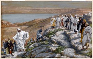 المسيح يرسل السبعين تلميذاً ، اثنان بواحد ، رسم توضيحي لحياة المسيح ، c.1884-96 (مرحاض وغواش على ورق مقوى) بواسطة جيمس جاك جوزيف تيسو