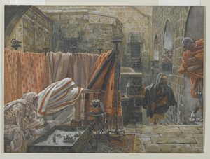 جوزيف أريماثيا يطلب من بيلاطس أن يستأذن لإزالة جسد يسوع ، رسم توضيحي من حياة ربنا يسوع المسيح ، 1886-1894 (مرحاض على الجرافيت على الورق) بواسطة جيمس جاك جوزيف تيسو