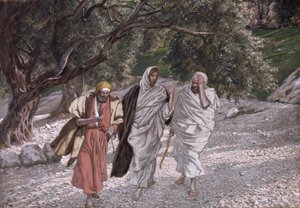 التلاميذ على الطريق إلى عمواس ، رسم توضيحي لحياة المسيح ، c.1884-96 (مرحاض وغواش على ورق مقوى) بواسطة جيمس جاك جوزيف تيسو