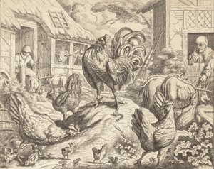 الديك والحجر الثمين ، من أساطير إيسوب ، كاليفورنيا. 1760. بواسطة جيمس كيرك