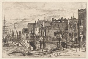 شرطة التايمز (Wapping Wharf) ، من مجموعة التايمز (سلسلة من ستة عشر نقشًا لمشاهد على نهر التايمز وموضوعات أخرى) بواسطة جيمس أبوت ماكنيل ويسلر