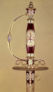 ذيل سيف مقدم للعقيد جيمس هارتلي (1745-99) من قبل شركة الهند الشرقية ، وضعه جيمس موريسيت (c.1766-c.1800) c.1780 (ذهب ومينا) بواسطة جيمس موريسيت