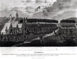 منظر للمعاهدة الكبرى التي عقدت في بريري دو شين ، ويسكونسن ، سبتمبر 1825 ، من "محفظة السكان الأصليين" ، 1825 بواسطة جيمس أوتو لويس