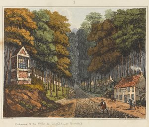 مدخل Foret de Soigne ، بالقرب من بروكسل ، 1815 ، من "حساب تاريخي لمعركة واترلو" ، 1817 (ألوان مائية)