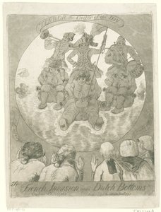 Spotprent op de Franse Invasie، 1795 الغزو الفرنسي على القيعان الهولندية. Ombres Chinoises / إرهاب وسام اليوم (العنوان على الكائن)