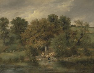 غسل الأغنام في بوستويك جروف ، نورويتش ، حوالي عام 1822 (زيت على لوح) بواسطة جيمس ستارك