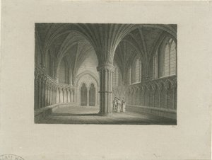 الجزء الداخلي من كاتدرائية ليتشفيلد - الفصل البيت: النقش على الصلب ، بدون تاريخ [عام 1815] (طباعة) بواسطة جيمس ستورر