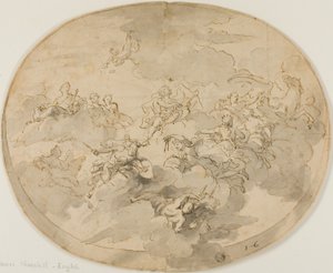 تصميم السقف الجصي: Apollo and the Muses with Minerva تدمير الجهل بواسطة جيمس ثورنهيل