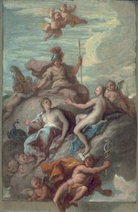 جونو ، مينيرفا وفينوس يوفدون الزئبق مع تفاحة ديسكورد ، c.1718 بواسطة جيمس ثورنهيل