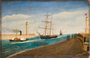 The Tug "Rescue" يربط العميد "بولي" في ميناء ساندرلاند ، 1885 (زيت على لوحة) بواسطة جيمس دبليو فيرجسون