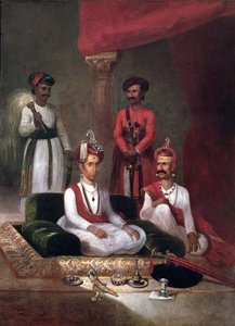 مادو راو نارايان ، مارثا بيشوا مع نانا فادنافيس والحاضرين ، بونا ، 1792 بواسطة جيمس ويلز