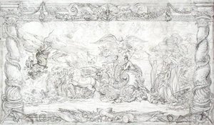 تصميم لـ "The Waterloo Allegory" ، حوالي 1815-22 (قلم وحبر أسود على ورق) بواسطة جيمس وارد