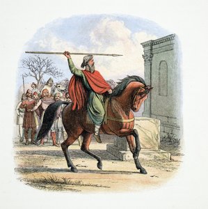 رئيس الكهنة ، كويفي ، يدنس معبد الأصنام ، 627 م ، من تاريخ إنجلترا قبل 55 إلى 1485 م ، حانة. لندن ، 1863 بواسطة جيمس ويليام إدموند دويل