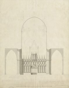داخل كاتدرائية ليتشفيلد - المدخل من الجوقة إلى الصحن: الرسم والغسيل ، بدون تاريخ [ج 1780] بواسطة جيمس وايت