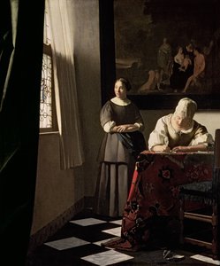 سيدة تكتب رسالة مع خادمتها ، حوالي عام 1670 (زيت على قماش)