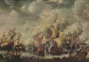 معركة بحرية بين الإنجليز والهولنديين قبالة تير هايد ، أغسطس 1653 ، 1914. بواسطة جان أبراهامز. معدلات البيرة
