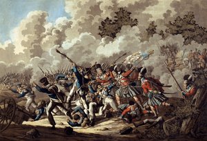 هزيمة الحرس الفرنسي من قبل المرتفعات ، لا هاي سانت ، خلال معركة واترلو ، 1815 (ألوان مائية) بواسطة جان أنتوني لانجينديك