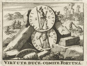 عملات رومانية ترتكز على كومة من الحجارة Virtute Duce ، Comite Fortuna (العنوان على الكائن) بواسطة جان كلايس تن هورن