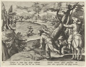Jacht op kraaien en spreeuwen Jachttaferelen (عنوان المسلسل) صيد الحيوانات البرية والطيور والأسماك في بيستاري (عنوان السلسلة) بواسطة جان فان دير سترايت