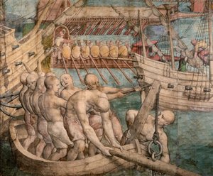 عبيد جالي. التفاصيل من: الإمبراطور شارل الخامس يلتقط تونس نسيج الكرتون ، ج. 1548. بواسطة جان كورنليش. فيرمين