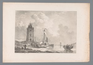 المناظر الطبيعية الساحلية مع البرج لوحات رسمها أساتذة هولنديون من مجموعة Wijlen den Wel-Ed. وُلِدّ اللورد ج. فان دام (عنوان المسلسل) بواسطة يوهانس كريستيان شوتل