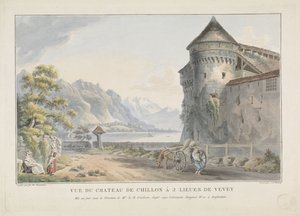 منظر لقلعة شيلون Vue du Chateau de Chillon à 2 Lieues de Vevey (العنوان على الكائن)
