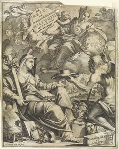 رمزية الكنيسة وتاريخ العالم صفحة العنوان لـ Willem Goeree ، De kerklyke en Weereldlyke historyien. 1729 الكنيسة وتاريخ العالم في Uyt d