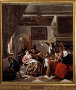 بينما يغني القديم ، يغرد الصغار على تويتر الرسم بواسطة جان ستين (1626-1679) 1663 صن. 0،94x0،81 م مونبلييه ، متحف فابر