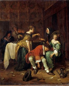 The Bad Company. painting by Steen Jan Havicksz (1626-1679) (H S/WOOD 0.41 X 0.35).