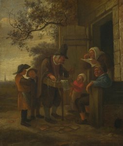 بيدلر يبيع النظارات خارج الكوخ ، ج. 1653 بواسطة جان هافكسزون ستين