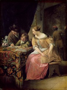 الداخلية مع رسام وعائلته ، ج .1670 (لوحة) بواسطة جان هافكسزون ستين