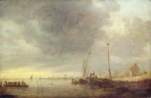 منظر طبيعي مع نهر وعبّارة ، 1646