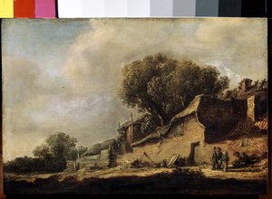 "" Paysage a la chaumiere et au chene "" (منظر طبيعي مع كوخ ريفي وبلوط) لوحة رسمها جان جوزيفس فان جوين (1596-1656) 1634 Dim. 87x105 cm متحف هيرميتاج ، سانت بطرسبرغ بواسطة جان جوزيفز فان جوين