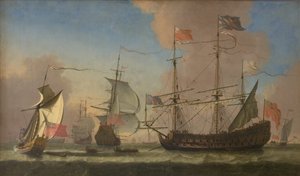 السفن الحربية الإنجليزية في البحر في نسيم منعش بواسطة Jan Karel Donatus van Beecq