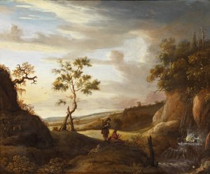 منظر طبيعي مع فنان يرسم شلالاً ، 1640 بواسطة جان ليفينز