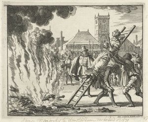 آنكن هندريكس ، مقيد على سلم ، أحرق في أمستردام ، 1571 ، 1685