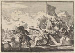 حصار جرونينجن الذي بارك فيه مدفع ستة رهبان ، 1672 بواسطة جان لويكن