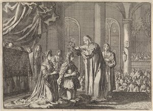 تتويج وليام الثالث وماري الثانية ستيوارت من قبل رئيس أساقفة كانتربري ، 1689 بواسطة جان لويكن
