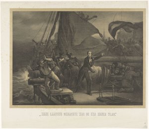 يان فان سبيك على وشك رمي المصهر في الحجز ، 1831 آخر أفكاره كانت تكريم علمه (اللقب على الشيء)