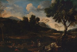 المناظر الطبيعية مع معركة بين اثنين من الكبش ، كاليفورنيا. 1640.