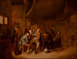 شخصيات تدخن وتعزف الموسيقى في نزل ، حوالي عام 1640 (زيت على لوح)