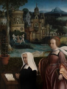 تفاصيل المتبرع مع القديس نيكولاس وزوجة المانح مع القديسة جوديليفا ، حوالي 1515-21 (زيت على لوحة)