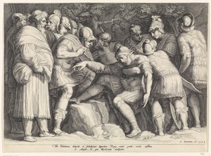 سكيبيو يحمله أبناؤه من ساحة المعركة بواسطة Polidoro da Caravaggio